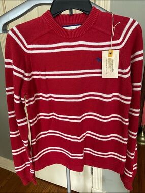 Abercrombie & Fitch Red and White Striped Crew Sweater Boys Size XL